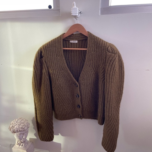 NWT ULLA JOHNSON Greta Wool Knit Cardigan Olive Large - Picture 5 of 16